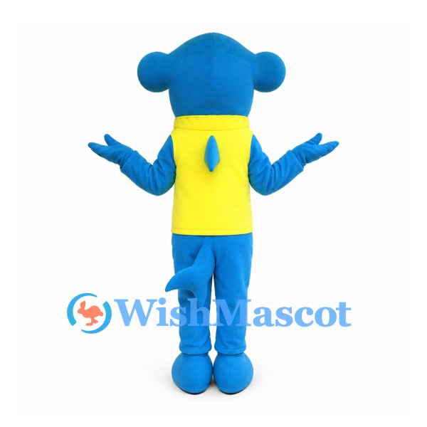 Hammerhead Shark Mascot Costume with Yellow Shirt and Blue Body