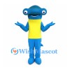 Hammerhead Shark Mascot Costume with Yellow Shirt and Blue Body