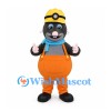 Mole Mascot Costume with Orange Overalls and Yellow Hard Hat