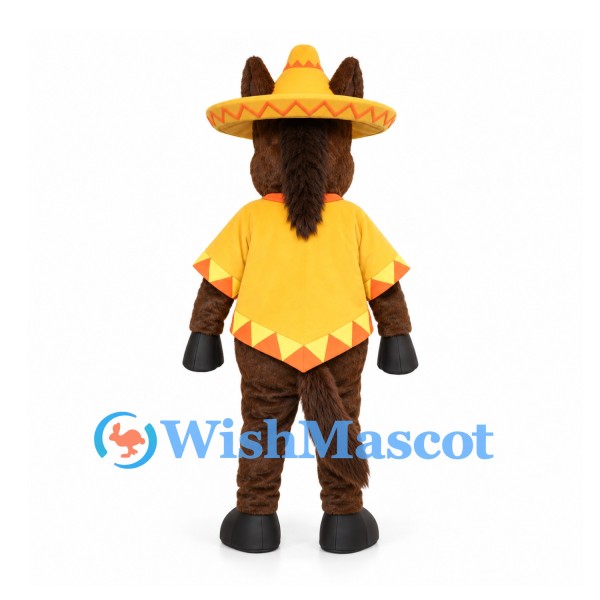 Donkey Mascot Costume with Yellow Poncho and Sombrero