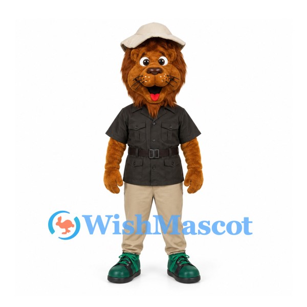 Lion Mascot Costume with Black Shirt and White Cap