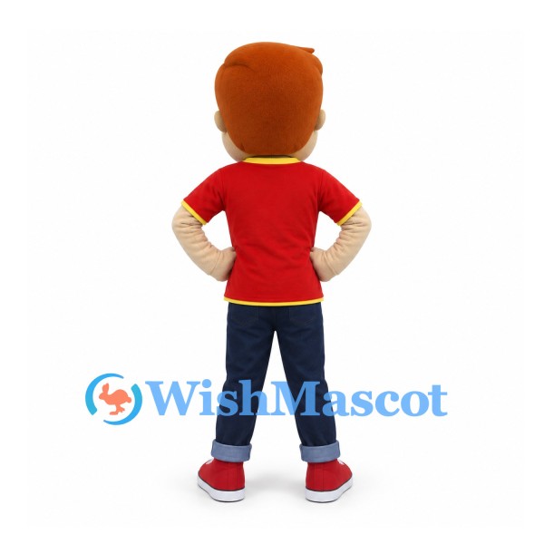Boy Mascot Costume with Red V Neck Shirt and Dark Jeans