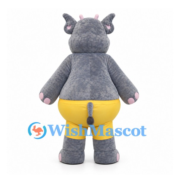 Hippo Mascot Costume in Gray with Yellow Shorts