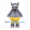 Hippo Mascot Costume in Gray with Yellow Shorts