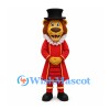 Lion Mascot Costume with Red Ringmaster Coat and Black Top Hat