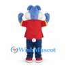 Rabbit Mascot Costume in Blue with Red Shirt and Dark Pants