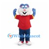 Rabbit Mascot Costume in Blue with Red Shirt and Dark Pants