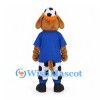 Dog Mascot Costume with Blue Shirt and Soccer Print Pants