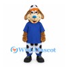 Dog Mascot Costume with Blue Shirt and Soccer Print Pants