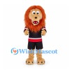 Lion Mascot Costume with Black Sports Uniform and Red Trim