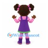 Girl Mascot Costume with Purple Pinafore and Pink Striped Shirt
