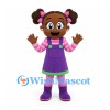 Girl Mascot Costume with Purple Pinafore and Pink Striped Shirt
