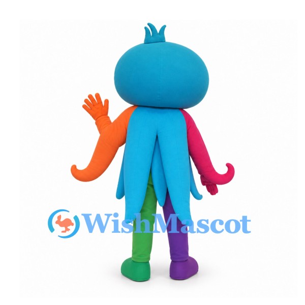 Octopus Mascot Costume with Blue Head and Multicolored Tentacles