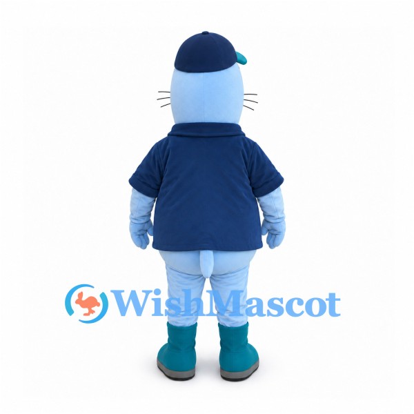Seal Mascot Costume in Blue with Navy Jacket and Cap