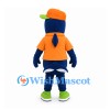 Shark Mascot Costume in Navy with Orange Hoodie and Goggles
