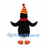 Penguin Mascot Costume with Red Scarf and Striped Winter Hat
