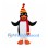 Penguin Mascot Costume with Red Scarf and Striped Winter Hat