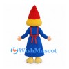 Gnome Mascot Costume with Blue Dress and Red Check Apron