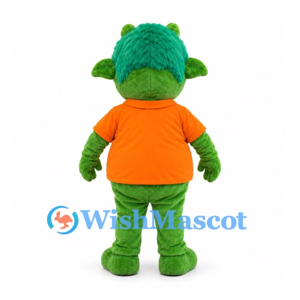 Goblin Mascot Costume in Green with Orange Polo Shirt