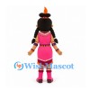 Girl Mascot Costume with Black Braids and Pink Geometric Dress