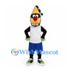Clown Mascot Costume with Yellow Blue Hat and White Sports Shirt