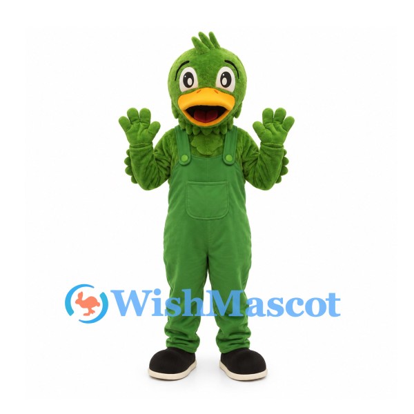 Duck Mascot Costume in Green with Matching Overalls