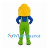 Boy Mascot Costume with Yellow Hair and Green Overalls