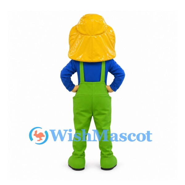 Boy Mascot Costume with Yellow Hair and Green Overalls