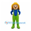 Boy Mascot Costume with Yellow Hair and Green Overalls