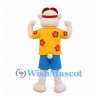Bear Mascot Costume with Yellow Floral Shirt and Blue Shorts