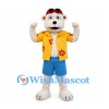 Bear Mascot Costume with Yellow Floral Shirt and Blue Shorts