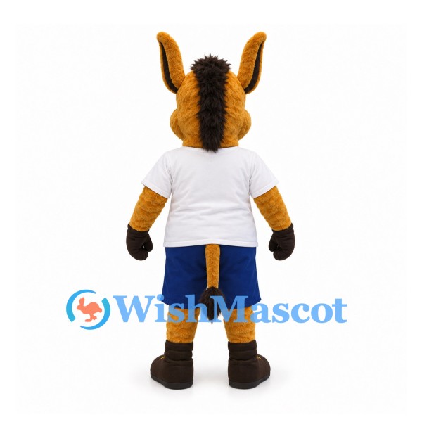 Horse Mascot Costume with White Sports Shirt and Blue Shorts