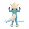Fox Mascot Costume in White and Turquoise with Bushy Tail