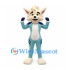 Fox Mascot Costume in White and Turquoise with Bushy Tail