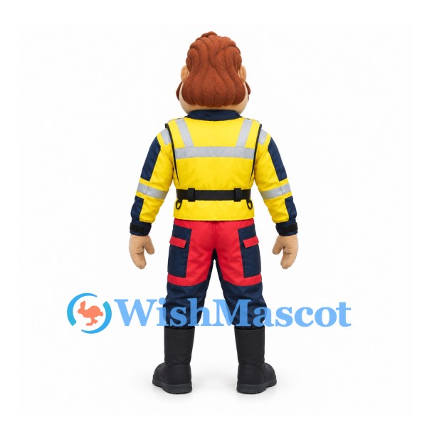 Man Mascot Costume with Yellow Safety Vest and Red Black Pants