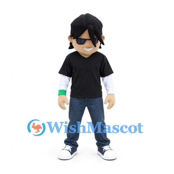 Boy Mascot Costume with Black Sunglasses and Dark Shirt