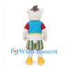 Bear Mascot Costume in White with Turquoise Shirt and Striped Shorts