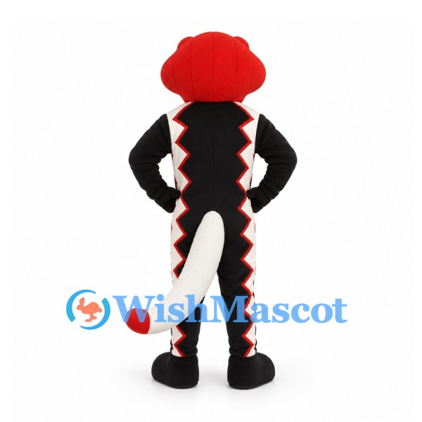 Dragon Mascot Costume in Black and White with Red Head