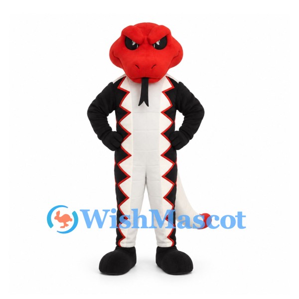 Dragon Mascot Costume in Black and White with Red Head