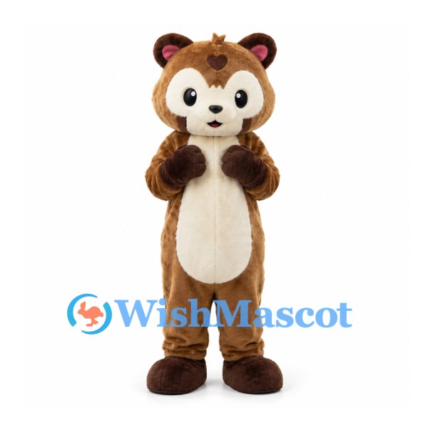 Bear Mascot Costume in Brown with Cream Belly and Pink Ears