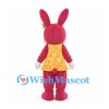Rabbit Mascot Costume in Pink with Yellow Floral Dress