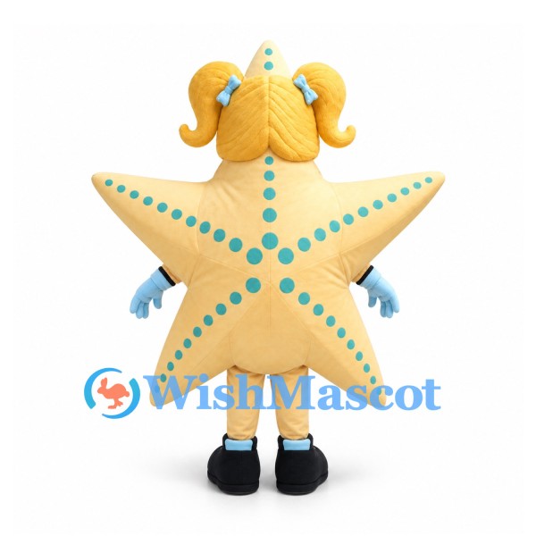 Starfish Mascot Costume with Yellow Pigtails and Blue Spots