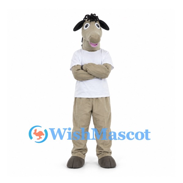 Donkey Mascot Costume in Gray with White Shirt