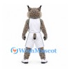 Lynx Mascot Costume with Gray Spotted Body and White Sports Uniform