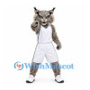 Lynx Mascot Costume with Gray Spotted Body and White Sports Uniform