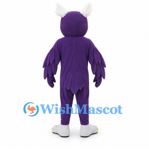 Owl Mascot Costume in Purple with Large White Beak