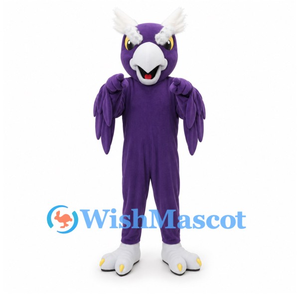 Owl Mascot Costume in Purple with Large White Beak