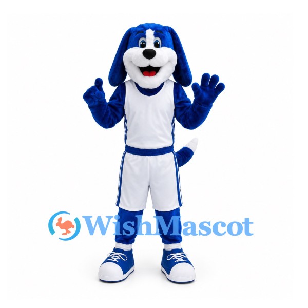 Dog Mascot Costume in Blue and White with White Sports Uniform