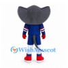 Shark Mascot Costume in Gray with Blue Sports Outfit and Red Gloves
