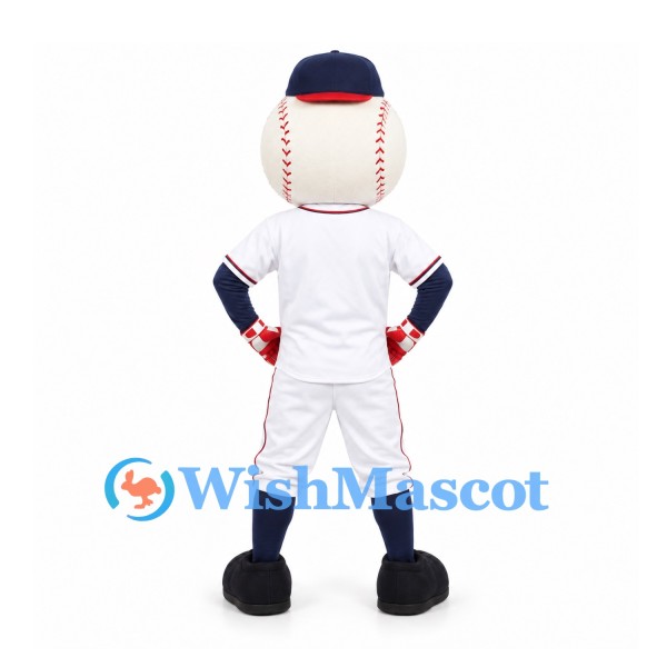 Baseball Mascot Costume with White Uniform and Navy Cap